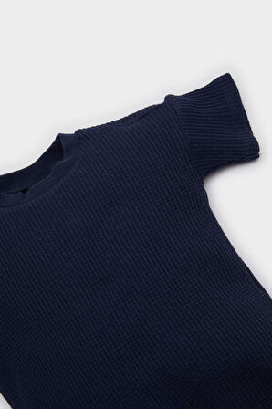 Erkek Bebek Waffle 2'li Takım Kısa Kollu Tişört Beli Lastikli Şort