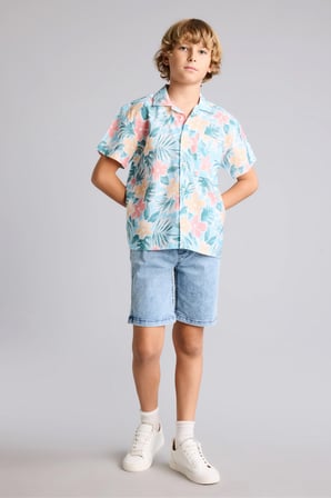 DeFacto Oversize Geniş Kalıp Polo Yaka Desenli Pamuklu Kısa Kollu Gömlek Erkek Çocuk E6653A825HSBE54