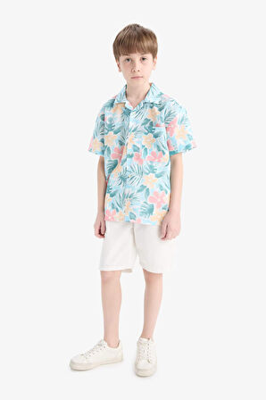 DeFacto Erkek Çocuk Oversize Geniş Kalıp Polo Yaka Desenli Pamuklu Kısa Kollu Gömlek E6653A825HSBE54
