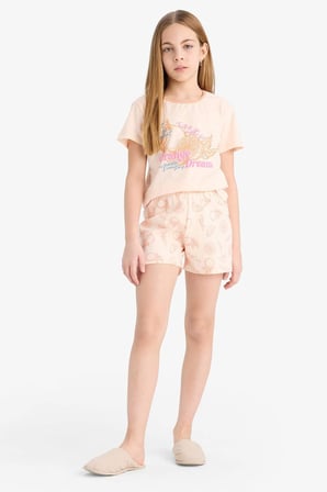 DeFacto %100 Pamuklu Baskılı Beli Lastikli Pijama Takımı Kız Çocuk E6234A825SMOG96