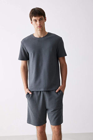 DeFacto Regular Fit Bisiklet Yaka Kısa Kollu Pamuklu Ağır Kumaş Tişört E2587AX25SMAR58