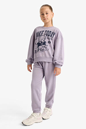 Kız Çocuk 2'li Takım Baskılı Sweatshirt Eşofman Altı