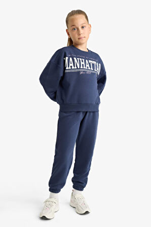 Kız Çocuk 2'li Takım Baskılı Sweatshirt Eşofman Altı