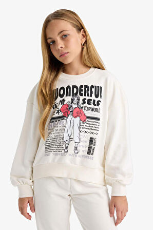 Kız Çocuk 2'li Takım Baskılı Sweatshirt Eşofman Altı