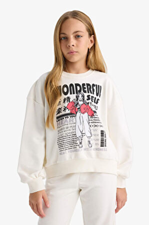 Kız Çocuk 2'li Takım Baskılı Sweatshirt Eşofman Altı