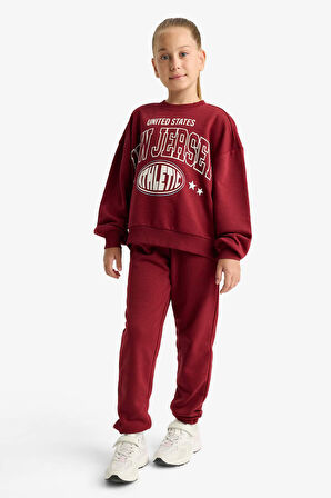 Kız Çocuk 2'li Takım Baskılı Sweatshirt Eşofman Altı