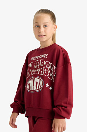 Kız Çocuk 2'li Takım Baskılı Sweatshirt Eşofman Altı