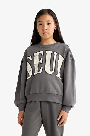 Kız Çocuk 2'li Takım Baskılı Sweatshirt Eşofman Altı