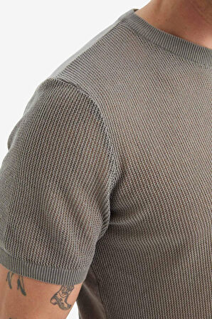 DeFacto Standart Fit Bisiklet Yaka Triko Kısa Kollu Tişört E3255AX25SMGR431