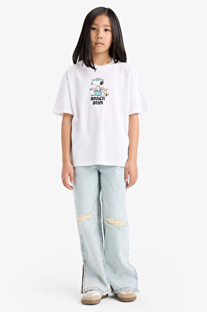 DeFacto Kız Çocuk Snoopy Oversize Geniş Kalıp Bisiklet Yaka Sırt Baskılı Kısa Kollu Tişört E6551A825HSWT34