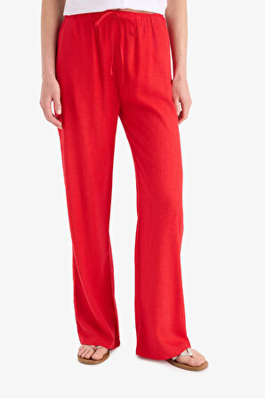 Straight Fit Çift Cepli Kısa Boy Keten Karışımlı Pantolon
