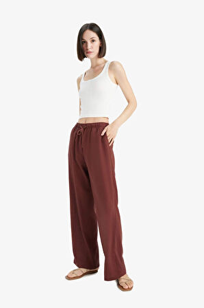 Straight Fit Çift Cepli Kısa Boy Keten Karışımlı Pantolon