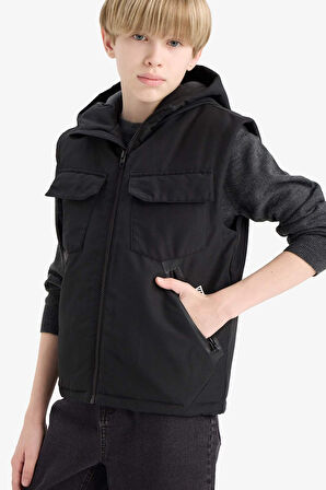 Erkek Çocuk Su Geçirmez Kapüşonlu Fermuarlı Yelek