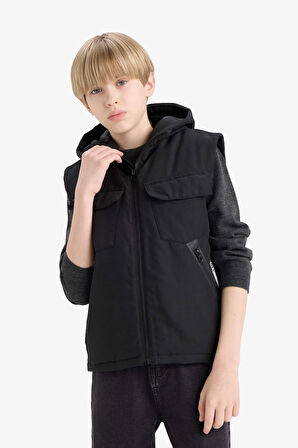 Erkek Çocuk Su Geçirmez Kapüşonlu Fermuarlı Yelek