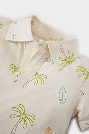 Erkek Bebek 2'li Takım Palmiye Desenli Kısa Kollu Polo Tişört Beli Lastikli Şort