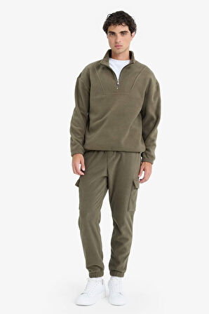 Boxy Fit Dik Yaka Yarım Fermuarlı Polar Sweatshirt 