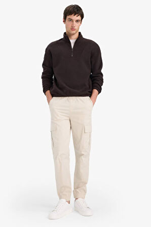 Boxy Fit Dik Yaka Yarım Fermuarlı Polar Sweatshirt 