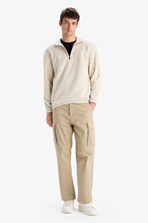 Boxy Fit Dik Yaka Yarım Fermuarlı Polar Sweatshirt 