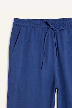Straight Fit Cep Detaylı Düz Paça Keten Karışımlı Pantolon