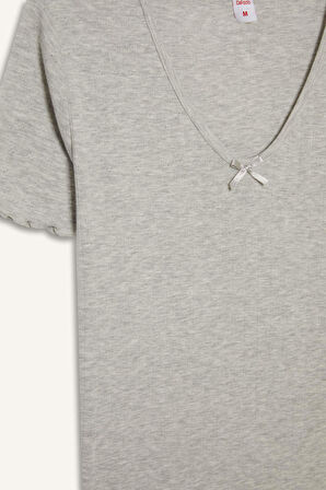 DeFacto Regular Fit Pijama Takımı Kısa Kollu Üst Uzun Alt-Fall in Love E9229AX25SPGR93