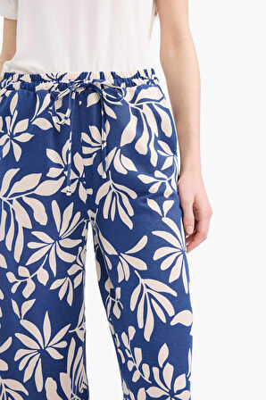Regular Fit Desenli Cep Detaylı Düz Paça Keten Karışımlı Pantolon