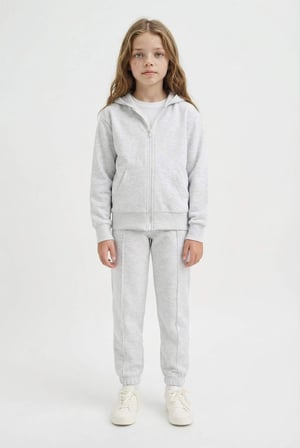 Kız Çocuk Basic Düz Kapüşonlu Okul Fermuarlı Sweatshirt