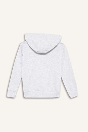 Kız Çocuk Basic Düz Kapüşonlu Okul Fermuarlı Sweatshirt