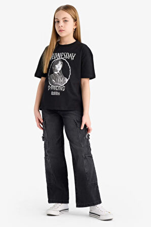 DeFacto Kız Çocuk Wednesday Relax Fit Bisiklet Yaka Kısa Kollu Tişört E6549A825HSBK81