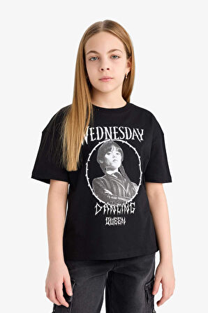 DeFacto Kız Çocuk Wednesday Relax Fit Bisiklet Yaka Kısa Kollu Tişört E6549A825HSBK81