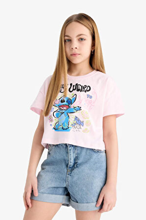 DeFacto Kız Çocuk Disney Lilo & Stitch Bisiklet Yaka Kısa Kollu Tişört E6507A825HSPN343