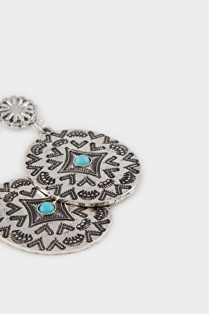 Kadın Eskitme Mavi Taşlı Kadın Silver Küpe