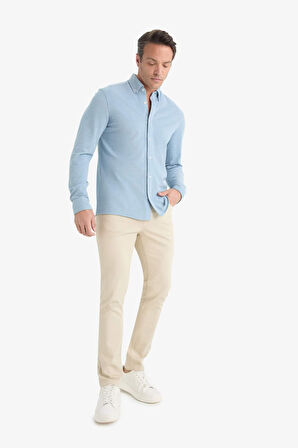 Slim Fit Dar Kesim Dar Paça Dokulu Pantolon