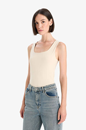 Slim Fit Dar Kesim Basic Düz Kare Yaka Atlet