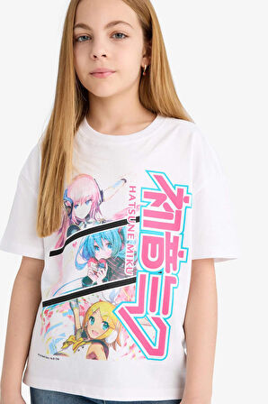 DeFacto Kız Çocuk Hatsune Miku Relax Fit Bisiklet Yaka Kısa Kollu Tişört E6516A825HSWT34