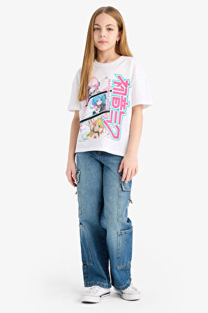 DeFacto Kız Çocuk Hatsune Miku Relax Fit Bisiklet Yaka Kısa Kollu Tişört E6516A825HSWT34