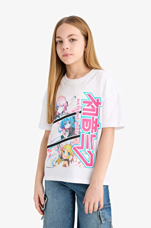 DeFacto Kız Çocuk Hatsune Miku Relax Fit Bisiklet Yaka Kısa Kollu Tişört E6516A825HSWT34