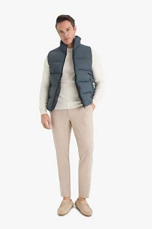 Slim Fit Dar Kesim Dik Yaka Fermuarlı Astarlı Su Geçirmez Şişme Yelek 