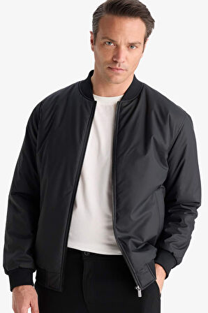 Slim Fit Dar Kesim Kolej Yaka Fermuarlı Su Geçirmez Bomber Mont