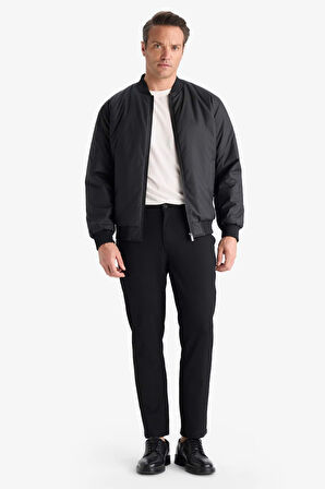Slim Fit Dar Kesim Kolej Yaka Fermuarlı Su Geçirmez Bomber Mont