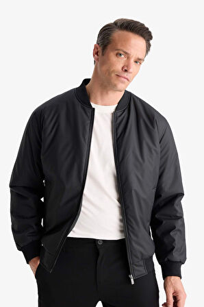Slim Fit Dar Kesim Kolej Yaka Fermuarlı Su Geçirmez Bomber Mont