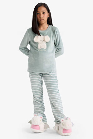 Kız Çocuk Pijama Takımı Polar Uzun Kollu Üst Uzun Alt
