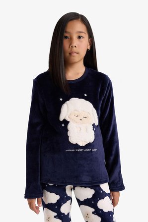 Pijama Takımı Pelüş Baskılı Uzun Kollu Üst Desenli Uzun Alt Kız Çocuk D1083A825WNNV31