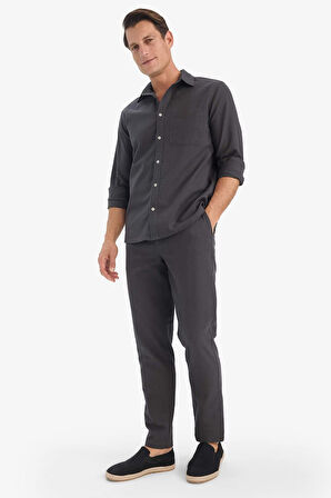 %100 Pamuk Slim Fit Beli Lastikli Keten Görünümlü Cepli Düz Paça Jogger Pantolon