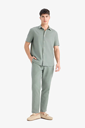 %100 Pamuk Slim Fit Beli Lastikli Keten Görünümlü Cepli Düz Paça Jogger Pantolon