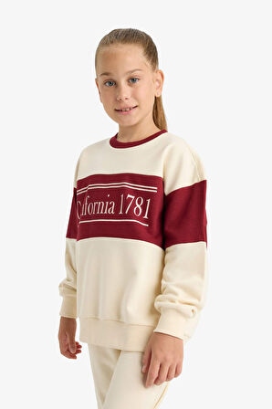 Kız Çocuk 2'li Takım Baskılı Sweatshirt Eşofman Altı