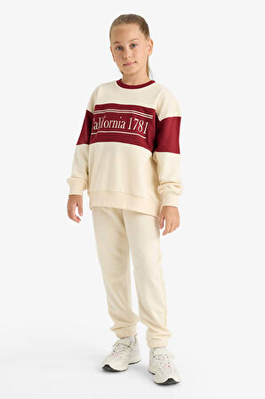 Kız Çocuk 2'li Takım Baskılı Sweatshirt Eşofman Altı