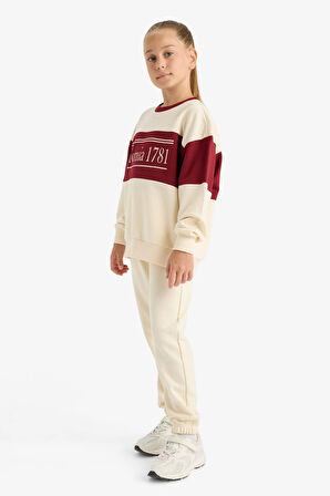 Kız Çocuk 2'li Takım Baskılı Sweatshirt Eşofman Altı