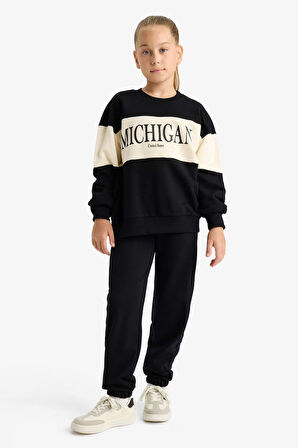Kız Çocuk 2'li Takım Baskılı Sweatshirt Eşofman Altı
