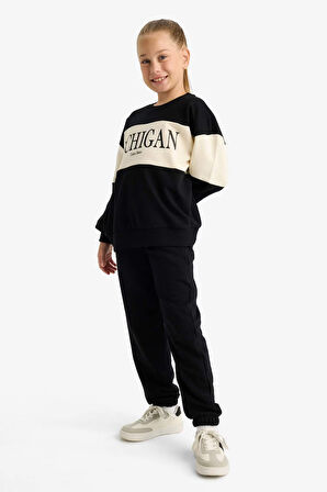 Kız Çocuk 2'li Takım Baskılı Sweatshirt Eşofman Altı