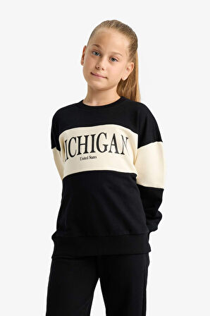 Kız Çocuk 2'li Takım Baskılı Sweatshirt Eşofman Altı